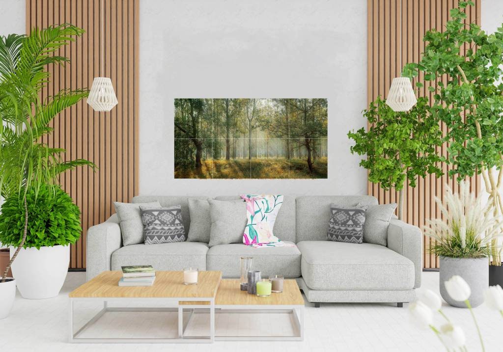 Tile Mural/Mosaic Ceramic Panel of a Misty Forest - Colourful Wall Nature Art - Tile Mural - Gloss Tiles - Tile Mosaic