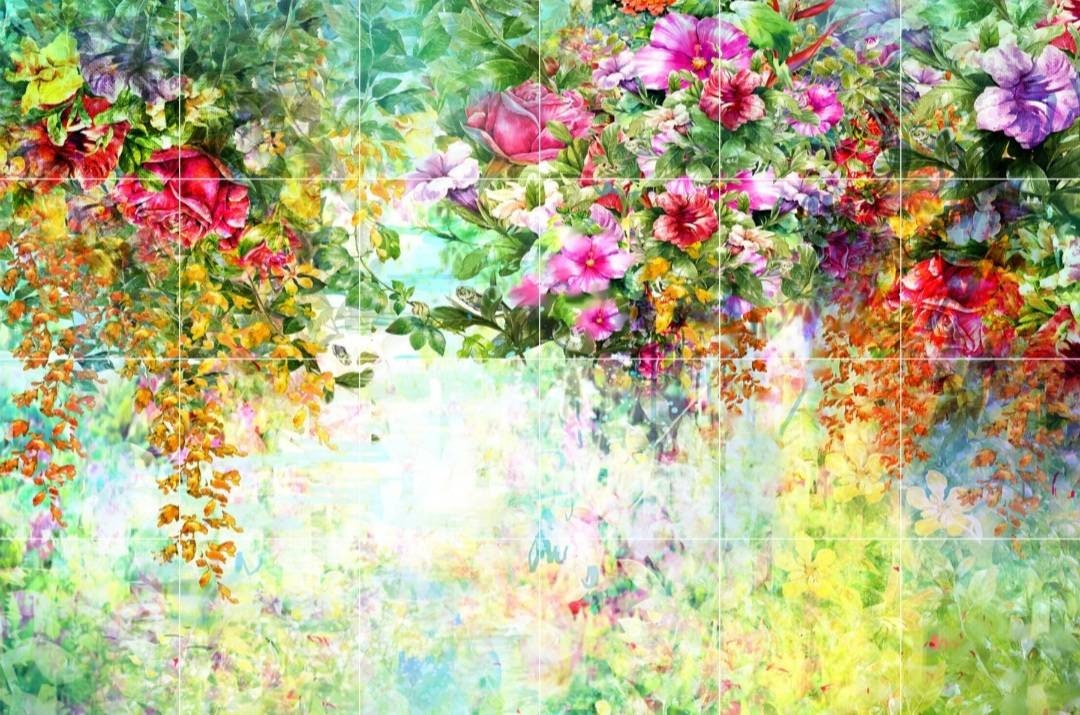 Tile Mural/Mosaic Ceramic of Flowers Watercolour Painting - Garden Mural - Flower Wall Art - Floral Tile Mural -Gloss Tiles - Tile Mosaic