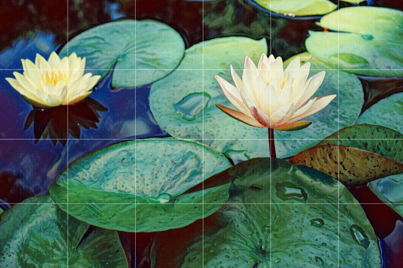 Tile Mural/Mosaic Ceramic Panel of Lotus flowers - Lotus wall print - Lotus wall art - Tile Mural - Gloss Tiles - Floral Tile Mosaic