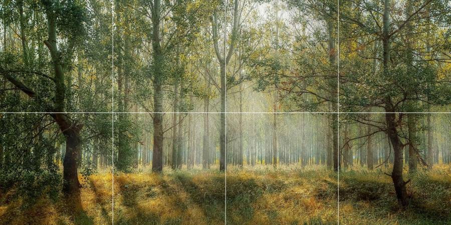 Tile Mural/Mosaic Ceramic Panel of a Misty Forest - Colourful Wall Nature Art - Tile Mural - Gloss Tiles - Tile Mosaic