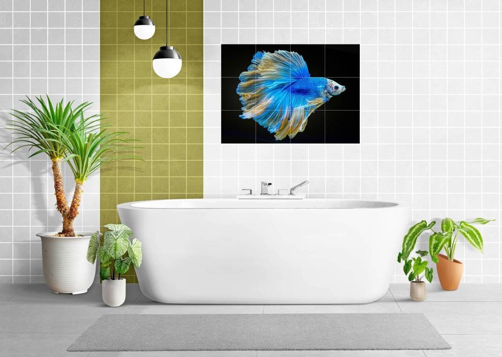 Tile Mural/Mosaic Ceramic Panel of a Japanese Beta Fish Japan Painting -Underwater Wall Art- Tile Mural -Gloss Tiles - Fish Tile Mosaic