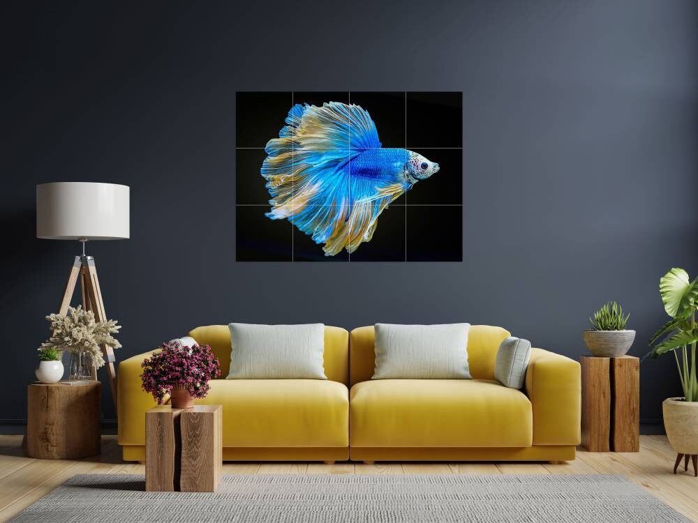 Tile Mural/Mosaic Ceramic Panel of a Japanese Beta Fish Japan Painting -Underwater Wall Art- Tile Mural -Gloss Tiles - Fish Tile Mosaic