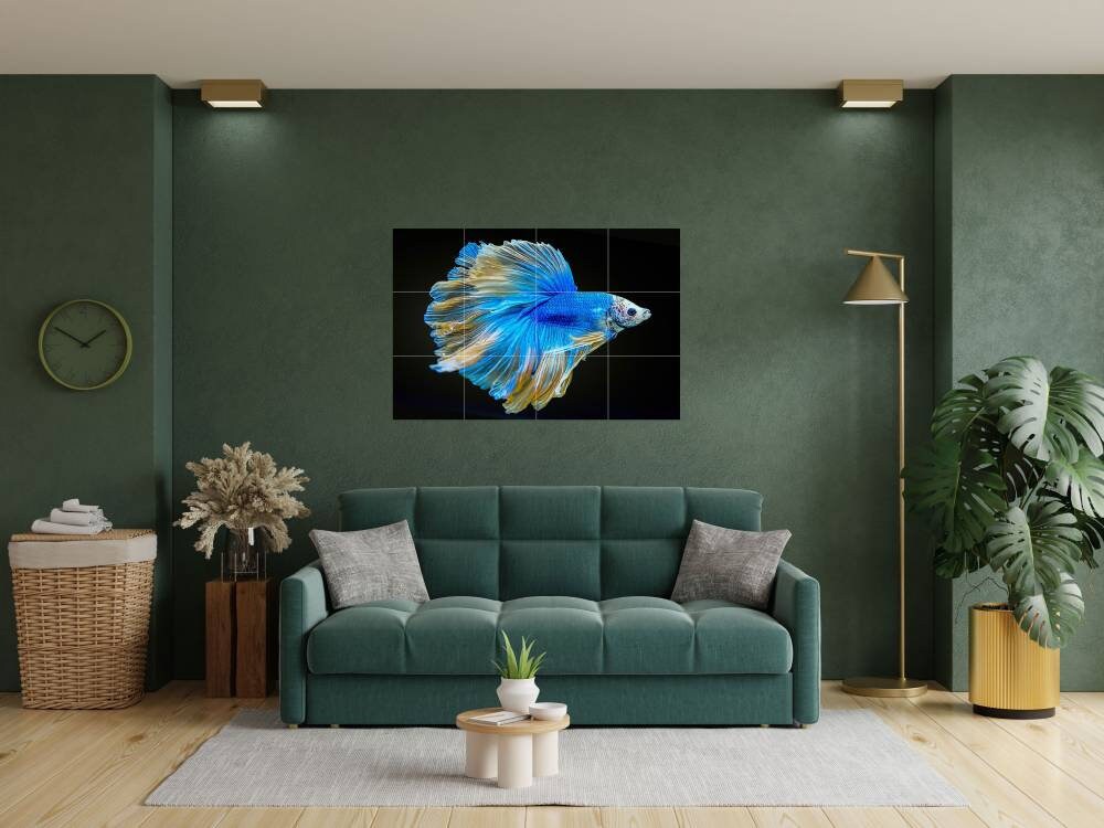 Tile Mural/Mosaic Ceramic Panel of a Japanese Beta Fish Japan Painting -Underwater Wall Art- Tile Mural -Gloss Tiles - Fish Tile Mosaic