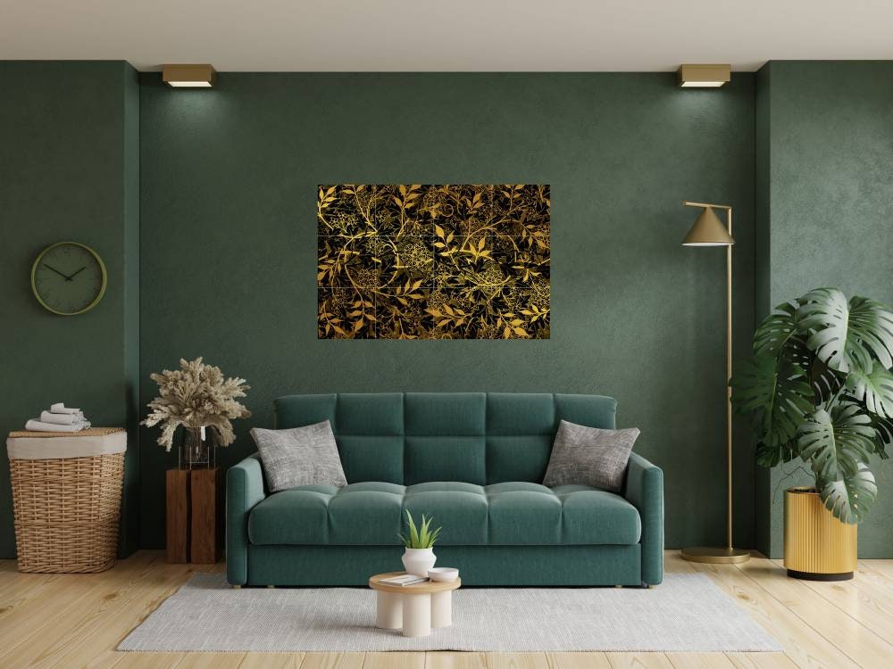 Tile Mural/Mosaic Ceramic Panel of Luxury Golden Floral Leaves Art William Morris - Flower Home Decor- William Morris print -Tile Mural
