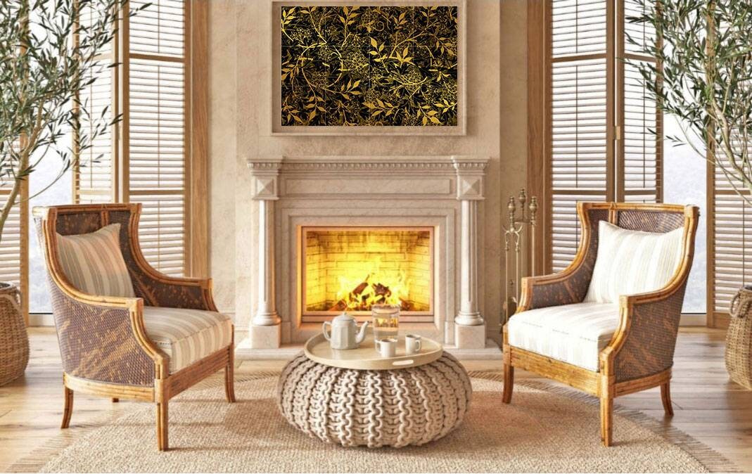 Tile Mural/Mosaic Ceramic Panel of Luxury Golden Floral Leaves Art William Morris - Flower Home Decor- William Morris print -Tile Mural