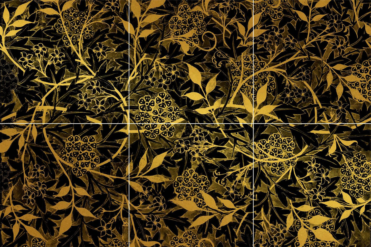 Tile Mural/Mosaic Ceramic Panel of Luxury Golden Floral Leaves Art William Morris - Flower Home Decor- William Morris print -Tile Mural