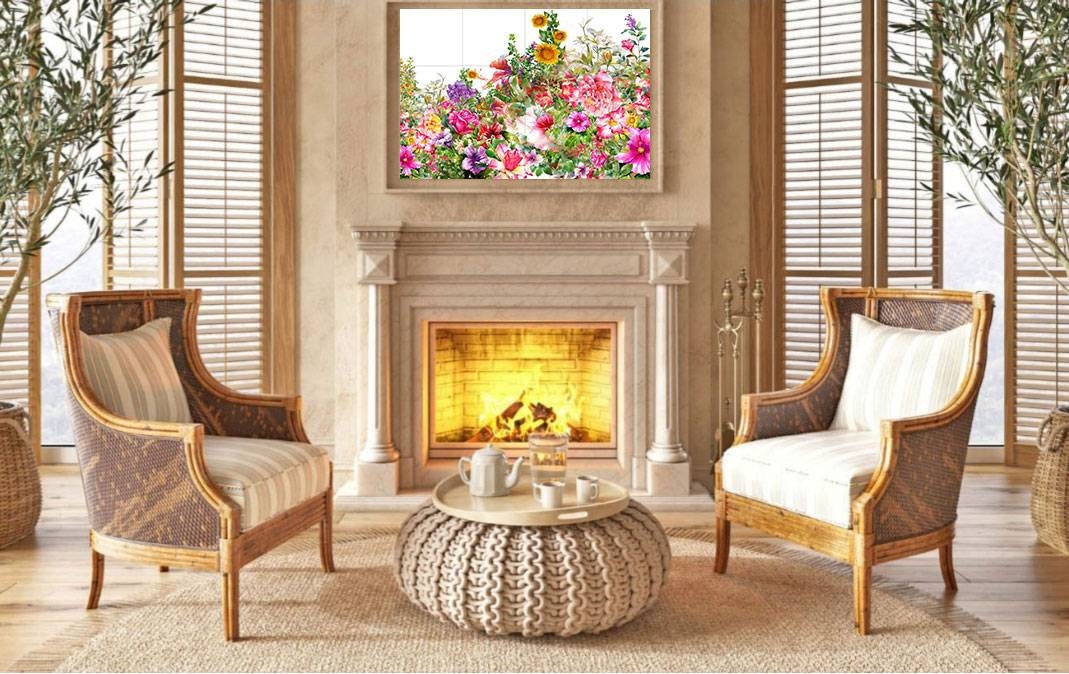 Tile Mural/Mosaic Ceramic of Flowers Watercolour Painting - Landscape Mural - Flower Wall Art - Floral Tile Mural -Gloss Tiles - Tile Mosaic