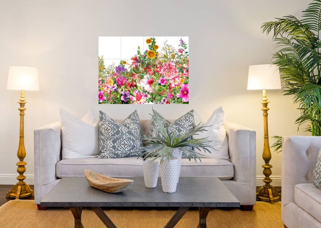 Tile Mural/Mosaic Ceramic of Flowers Watercolour Painting - Landscape Mural - Flower Wall Art - Floral Tile Mural -Gloss Tiles - Tile Mosaic