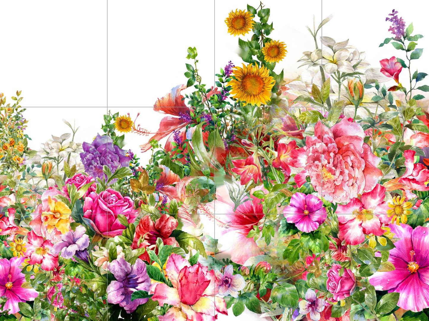 Tile Mural/Mosaic Ceramic of Flowers Watercolour Painting - Landscape Mural - Flower Wall Art - Floral Tile Mural -Gloss Tiles - Tile Mosaic