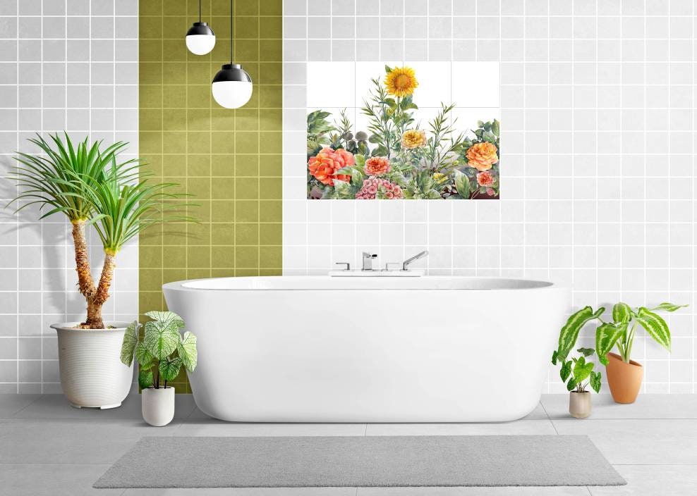 Tile Mural/Mosaic Ceramic of Flowers Watercolour Painting - Sunflower Mural - Flower Wall Art - Floral Tile Mural -Gloss Tiles - Tile Mosaic