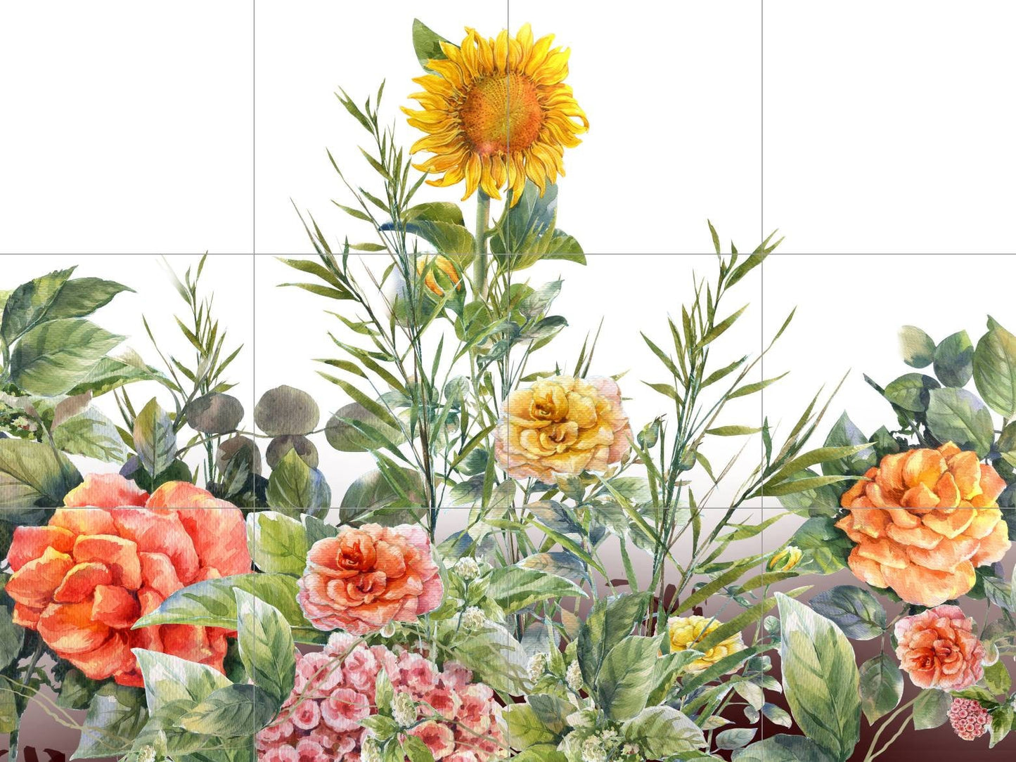 Tile Mural/Mosaic Ceramic of Flowers Watercolour Painting - Sunflower Mural - Flower Wall Art - Floral Tile Mural -Gloss Tiles - Tile Mosaic