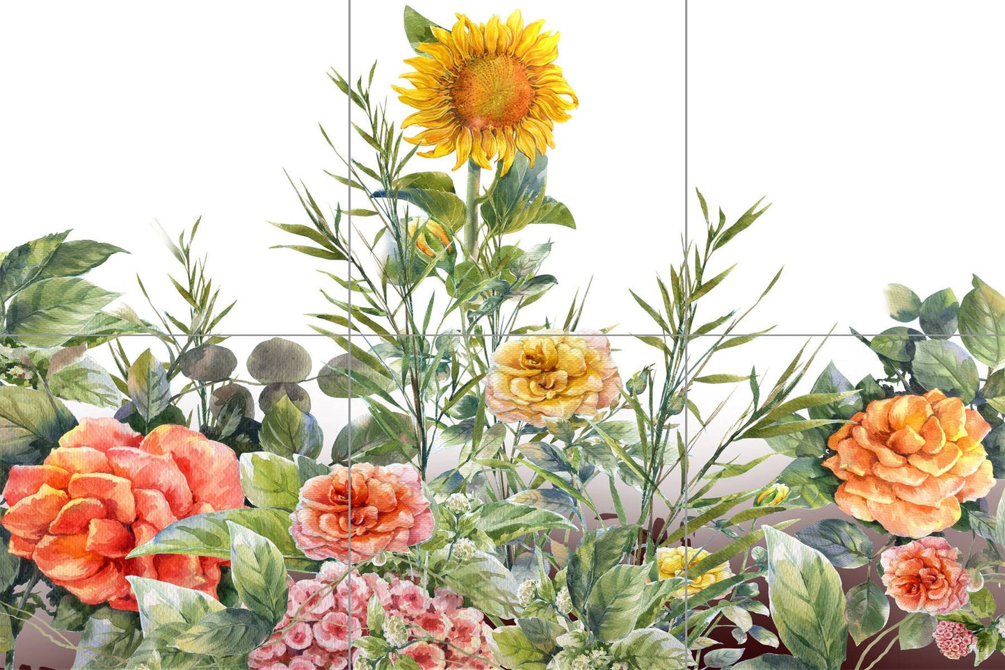 Tile Mural/Mosaic Ceramic of Flowers Watercolour Painting - Sunflower Mural - Flower Wall Art - Floral Tile Mural -Gloss Tiles - Tile Mosaic