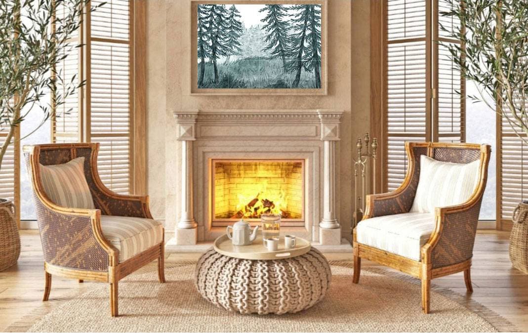 Tile Mural/Mosaic Ceramic Panel of a Watercolour Forest Mural - Wall Nature Art - Misty Woodland Wall Mural - Gloss Tiles -Tile Mosaic