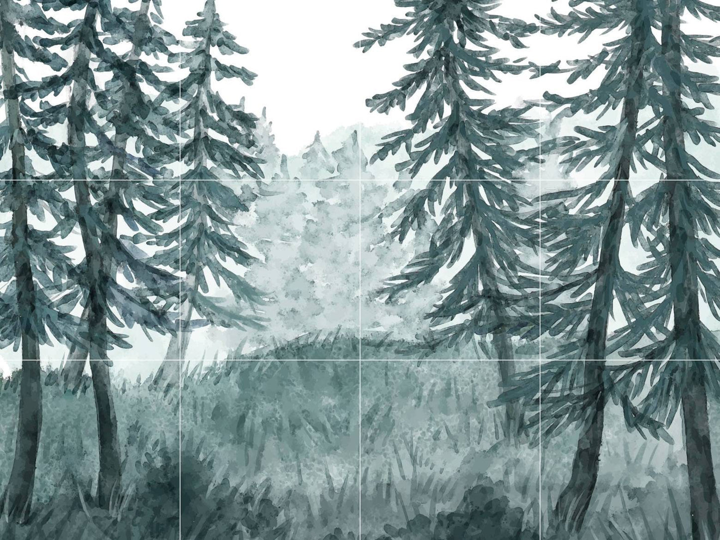Tile Mural/Mosaic Ceramic Panel of a Watercolour Forest Mural - Wall Nature Art - Misty Woodland Wall Mural - Gloss Tiles -Tile Mosaic