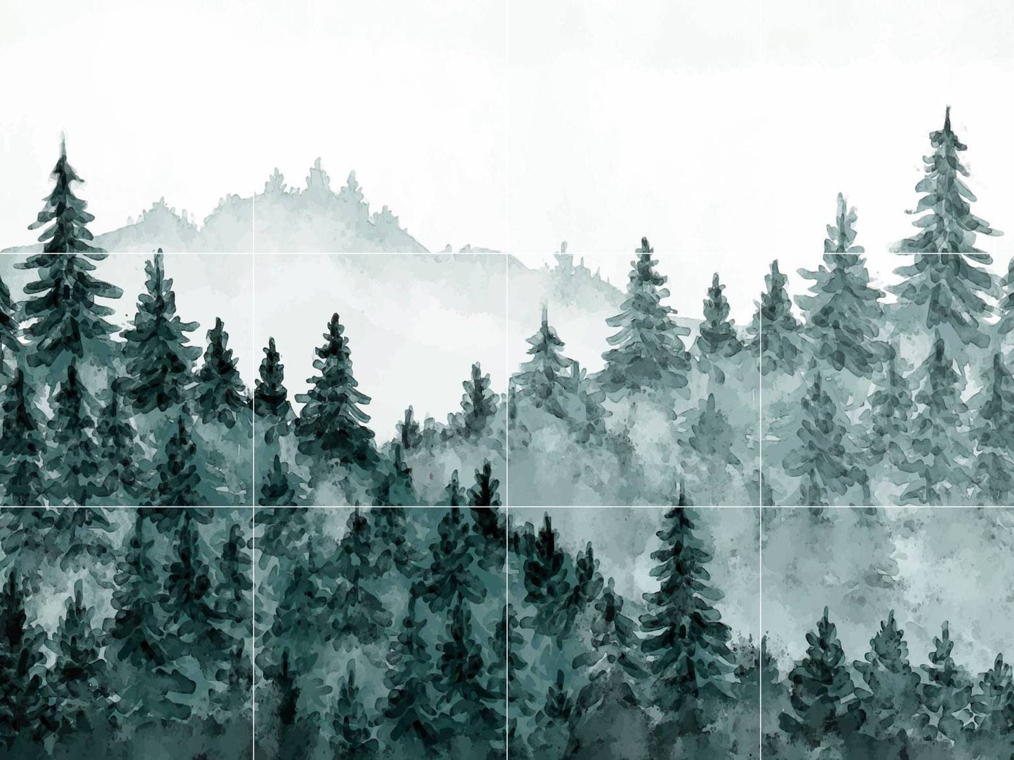 Tile Mural/Mosaic Ceramic Panel of a Watercolour Forest Mural - Wall Nature Art - Misty Woodland Wall Mural - Gloss Tiles -Tile Mosaic