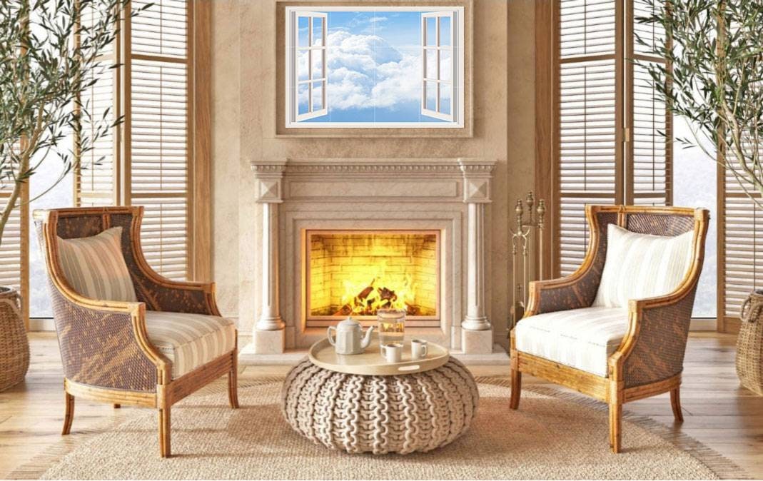Tile Mural/Mosaic Ceramic of Window View Blue Sky - Window Mural - Sky Wall Art - Nature Tile Mural - Gloss Tiles - Window Tile Mosaic