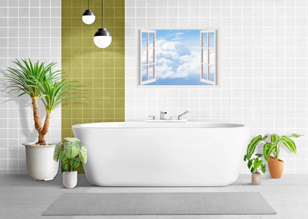 Tile Mural/Mosaic Ceramic of Window View Blue Sky - Window Mural - Sky Wall Art - Nature Tile Mural - Gloss Tiles - Window Tile Mosaic