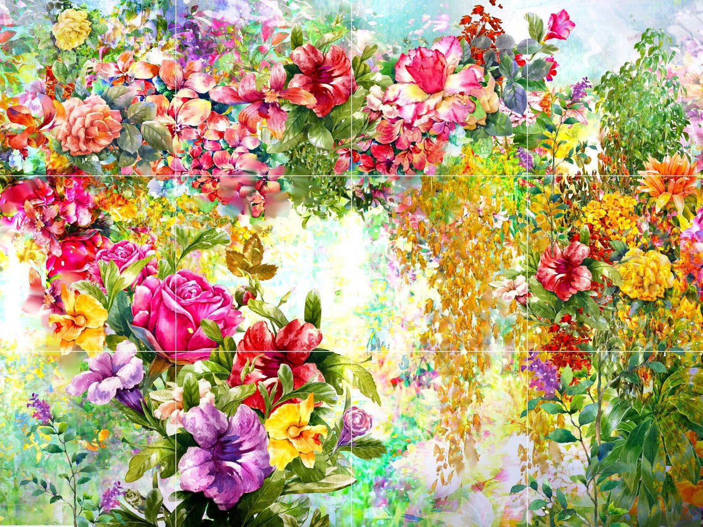 Tile Mural/Mosaic Ceramic of Flowers Watercolour Painting - Garden wall print-Flowers Wall Art -Floral Tile Mural -Gloss Tiles - Tile Mosaic