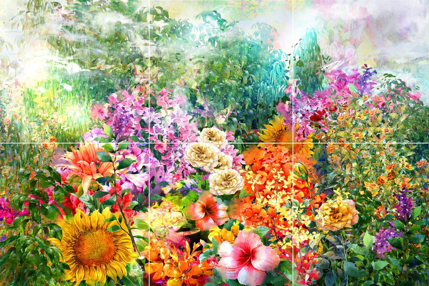 Tile Mural/Mosaic Ceramic of Flowers Watercolour Painting - Garden wall print-Flower Wall Art - Floral Tile Mural -Gloss Tiles - Tile Mosaic