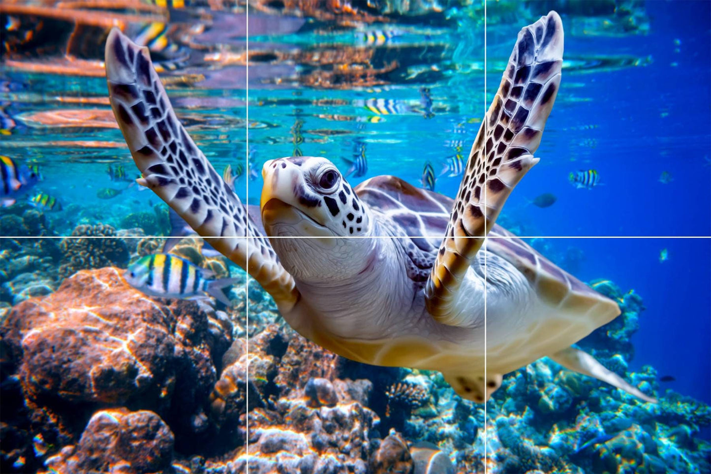 Tile Mural/Mosaic Ceramic Panel of an Ocean Undersea Sea Turtle - Sea Turtle wall print - Sea Turtle Tile Mural - Gloss Tiles - Tile Mosaic