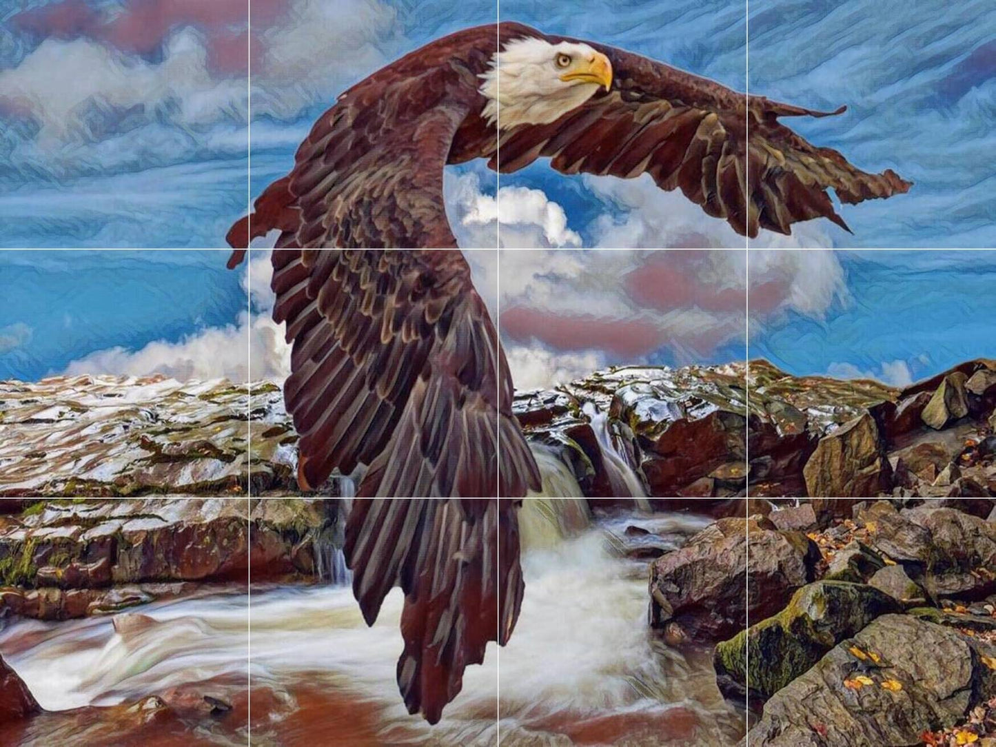 Tile Mural/Mosaic Ceramic Panel of a Flying Eagle Bird - Wall Nature Art - Eagle Print - Home Decor - Gloss Tiles - Birds Tile Mosaic
