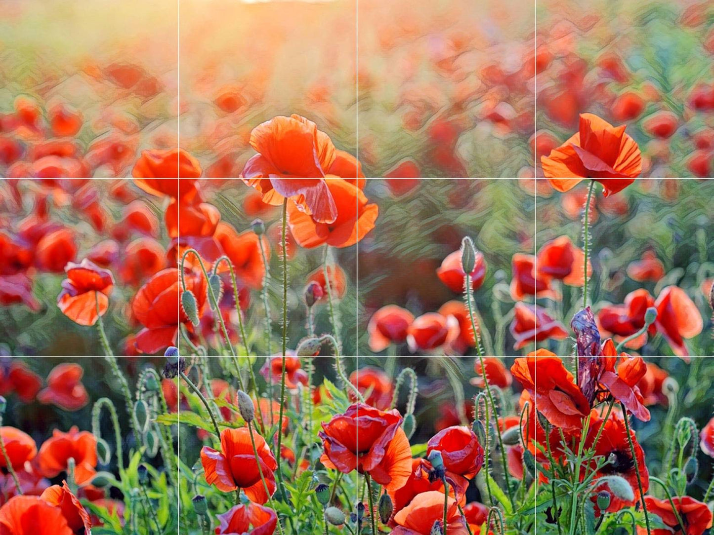 Tile Mural/Mosaic Ceramic Panel of a Poppy Field - Flower Mural - Poppy Wall Art - Tile Mural - Poppy Home Decor - Tile Mosaic