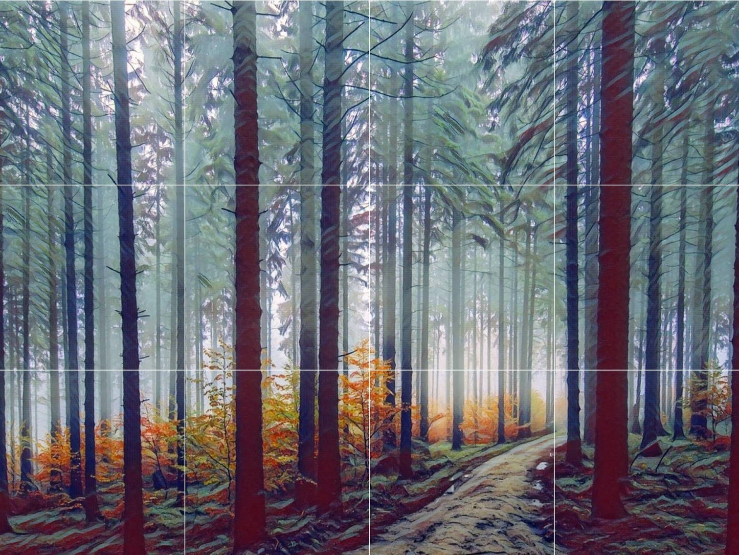 Tile Mural/Mosaic Ceramic Panel of a Misty Forest - Colourful Wall Nature Art - Tile Mural - Gloss Tiles - Tile Mosaic