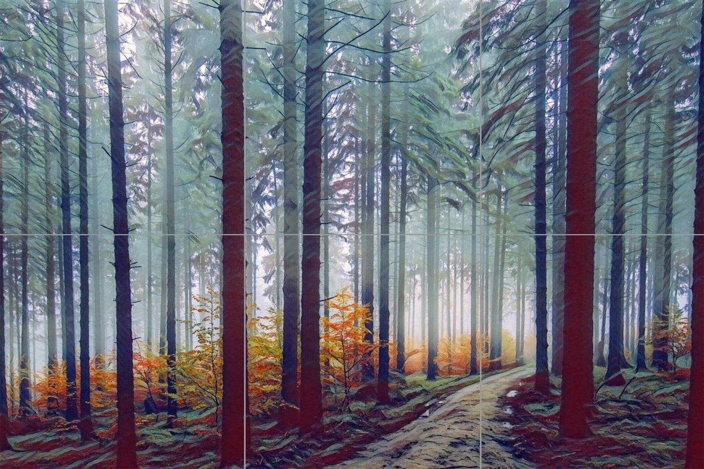 Tile Mural/Mosaic Ceramic Panel of a Misty Forest - Colourful Wall Nature Art - Tile Mural - Gloss Tiles - Tile Mosaic