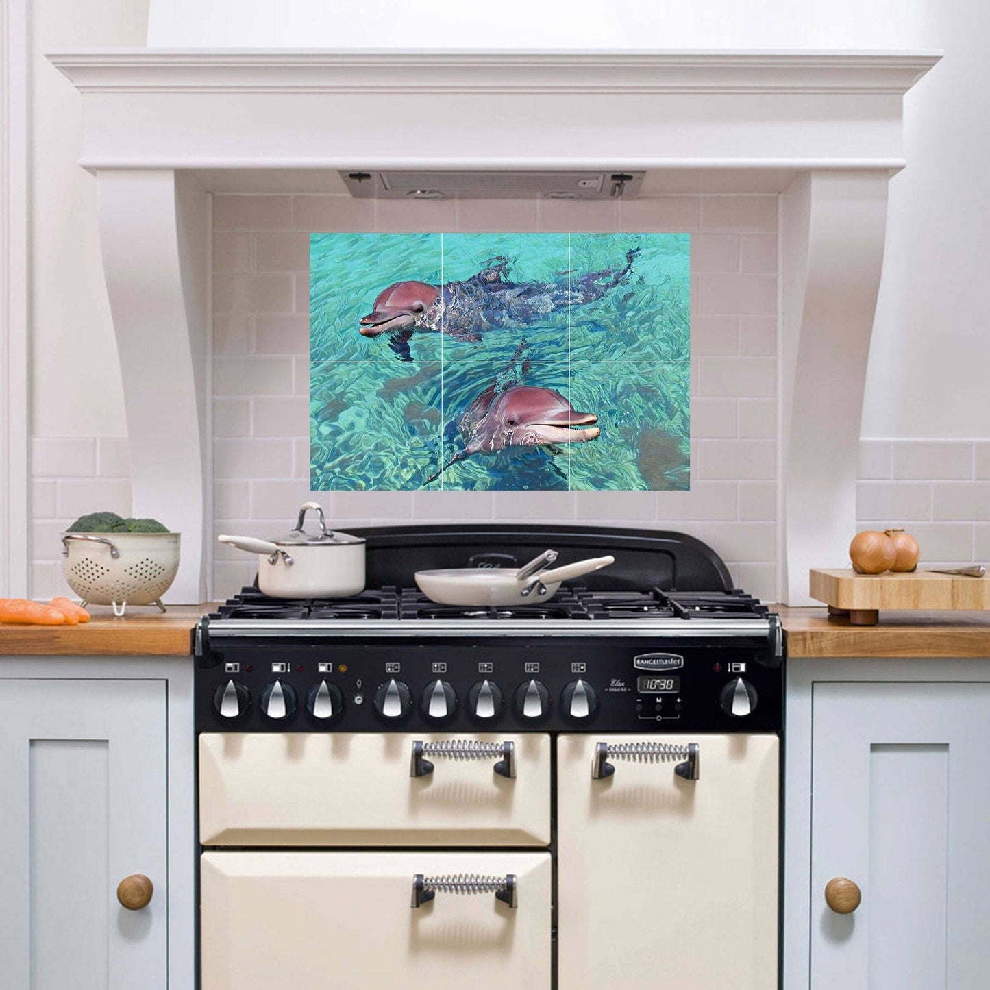 Tile Mural/Mosaic Ceramic Panel of Dolphins - Underwater World Wall Art - Tile Mural Art Print - Tropical Home Decor - Dolphin Tile Mosaic