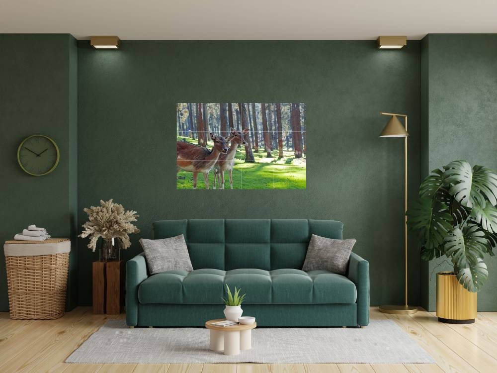 Tile Mural/Mosaic Ceramic Panel of Deers in The Woods - Deer Art Print - Tile Mural Art - Gloss Tiles - Nature Wall Tile Mosaic - Deer Mural
