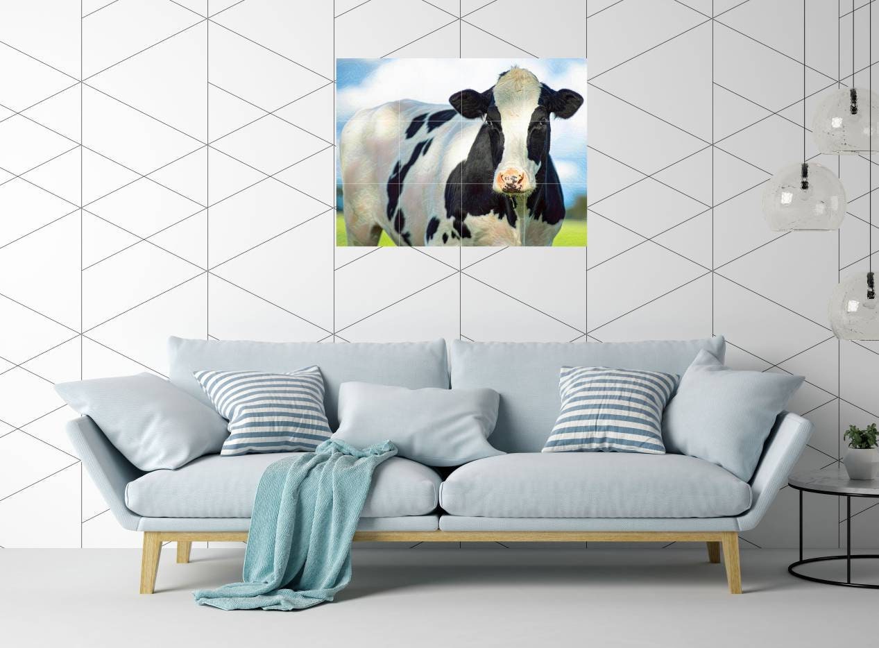 Tile Mural/Mosaic Ceramic Panel of Cows - Countryside Mural - Wall Nature Art - Tile Mural - Gloss Tiles - Cow Tile Mosaic