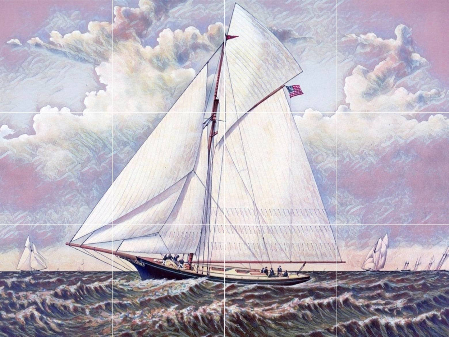 Tile Mural/Mosaic Ceramic Panel of a Ship - Sailing ship print- Ocean Waves Wall Mural -Tile Mural Art - Seascape Home Decor- Tile Mosaic