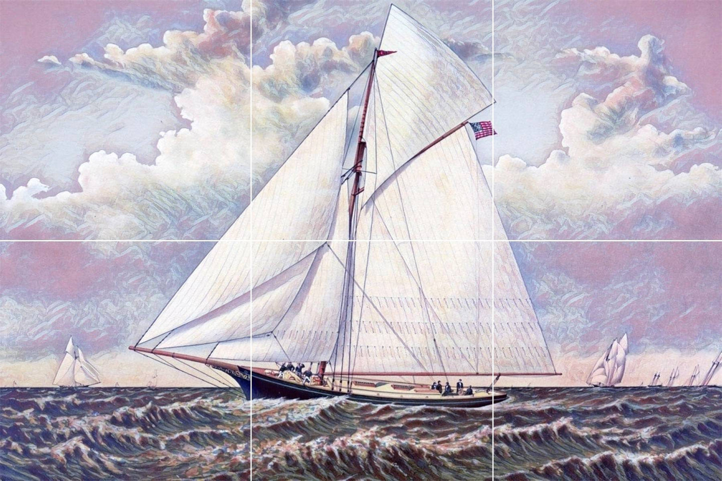 Tile Mural/Mosaic Ceramic Panel of a Ship - Sailing ship print- Ocean Waves Wall Mural -Tile Mural Art - Seascape Home Decor- Tile Mosaic