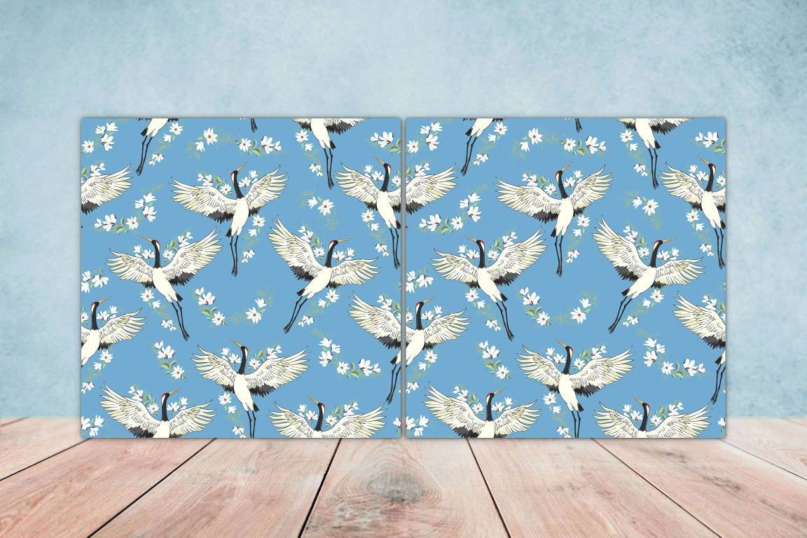 Bird Ceramic Tiles- Set of 2 Bird Flower Wall Art Print Decor Tiles - Kitchen Backsplash Tiles,Table Decorative Tiles,Bathroom Tiles,Coaster