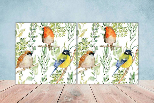 Bird Ceramic Tiles- Set of 2 Bird Flower Wall Art Print Decor Tiles - Kitchen Backsplash Tiles,Table Decorative Tiles,Bathroom Tiles,Coaster