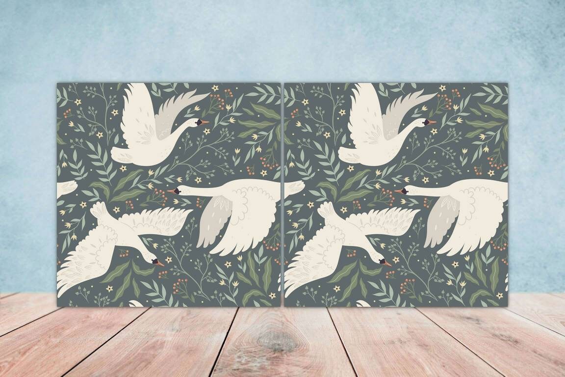 Bird Ceramic Tiles- Set of 2 Bird Flower Wall Art Print Decor Tiles - Kitchen Backsplash Tiles,Table Decorative Tiles,Bathroom Tiles,Coaster