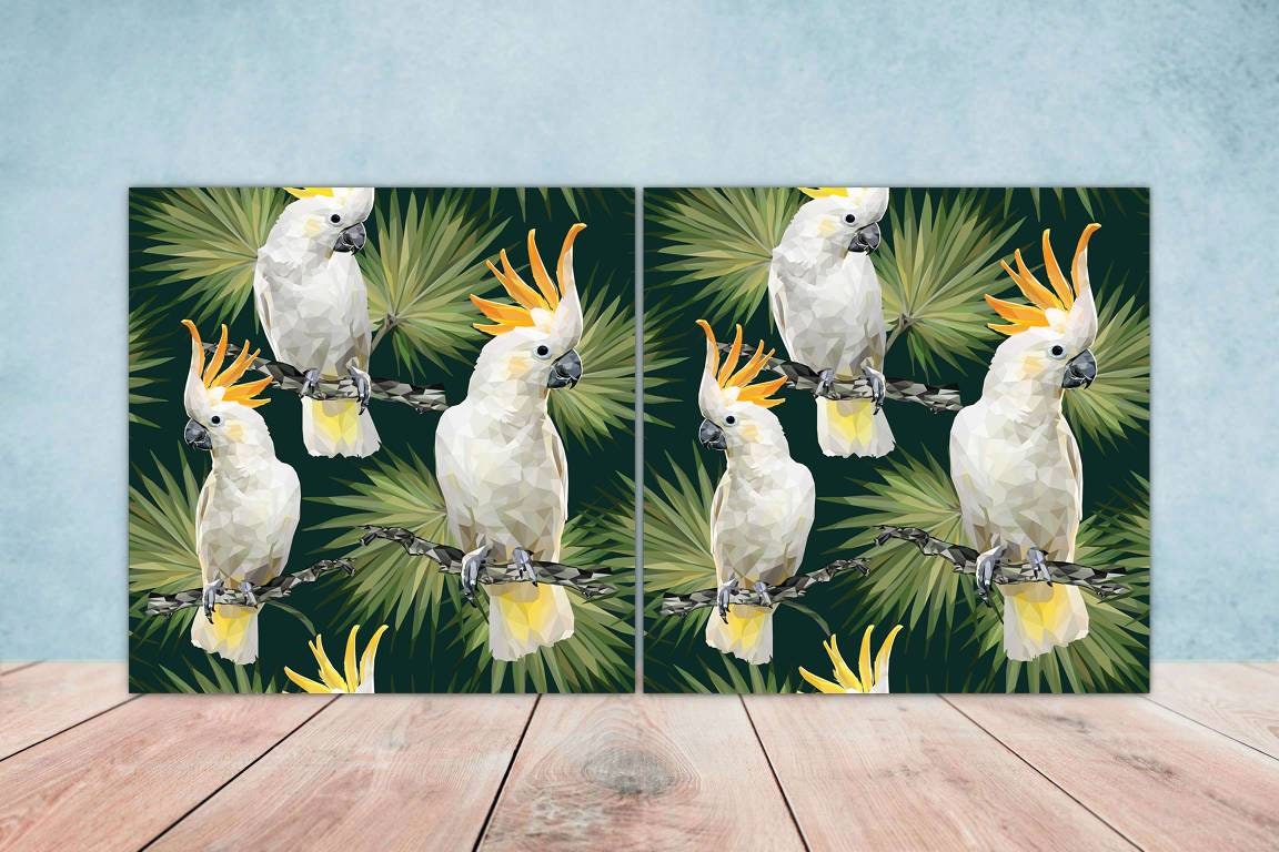 Bird Ceramic Tiles- Set of 2 Bird Flower Wall Art Print Decor Tiles - Kitchen Backsplash Tiles,Table Decorative Tiles,Bathroom Tiles,Coaster
