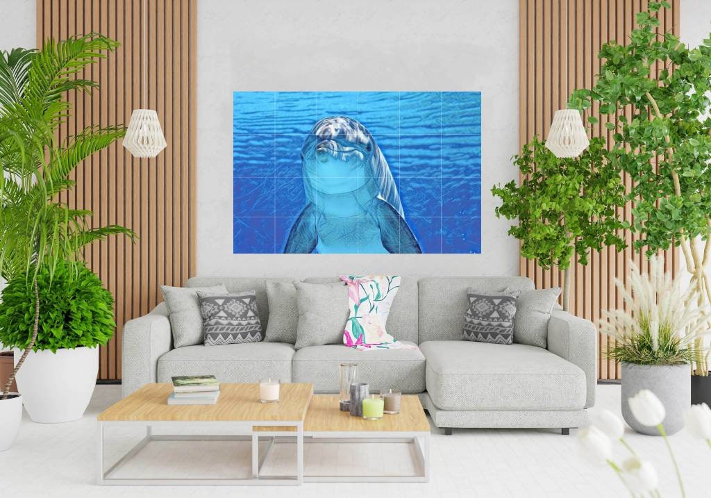 Tile Mural/Mosaic Ceramic Panel of a Dolphin - Dolphin Mural - Dolphin Wall Art - Ocean Life Print - Home Decor -Tile Mosaic - Dolphin Print