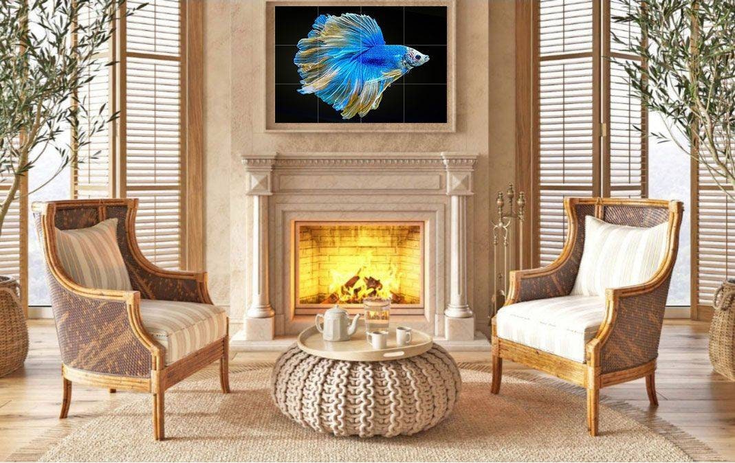 Tile Mural/Mosaic Ceramic Panel of a Japanese Beta Fish Japan Painting -Underwater Wall Art- Tile Mural -Gloss Tiles - Fish Tile Mosaic