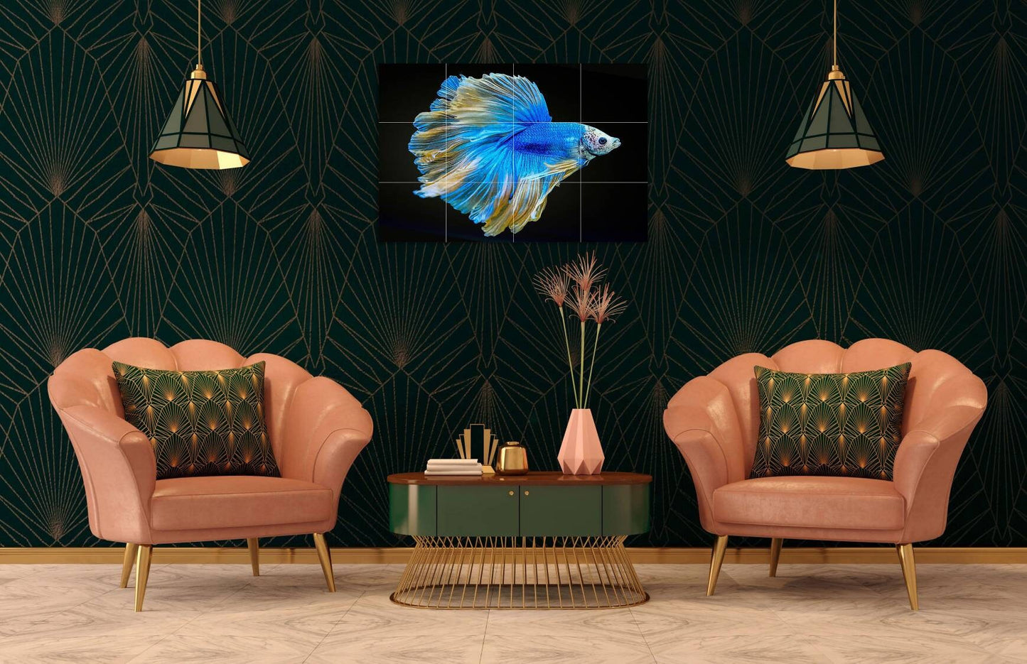 Tile Mural/Mosaic Ceramic Panel of a Japanese Beta Fish Japan Painting -Underwater Wall Art- Tile Mural -Gloss Tiles - Fish Tile Mosaic