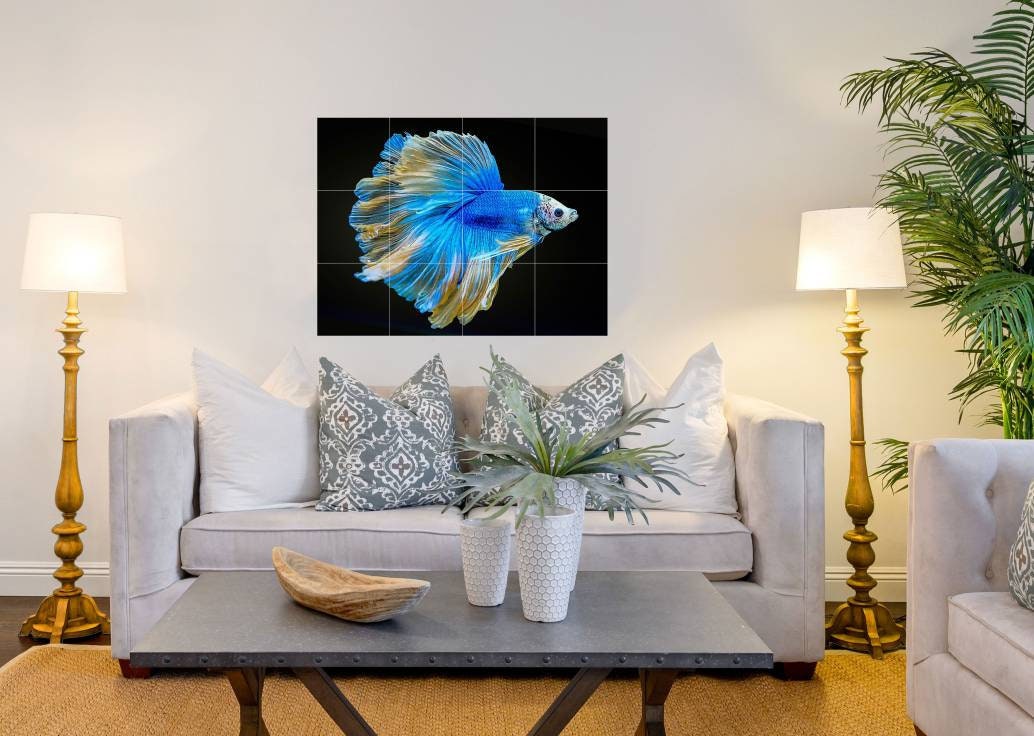 Tile Mural/Mosaic Ceramic Panel of a Japanese Beta Fish Japan Painting -Underwater Wall Art- Tile Mural -Gloss Tiles - Fish Tile Mosaic