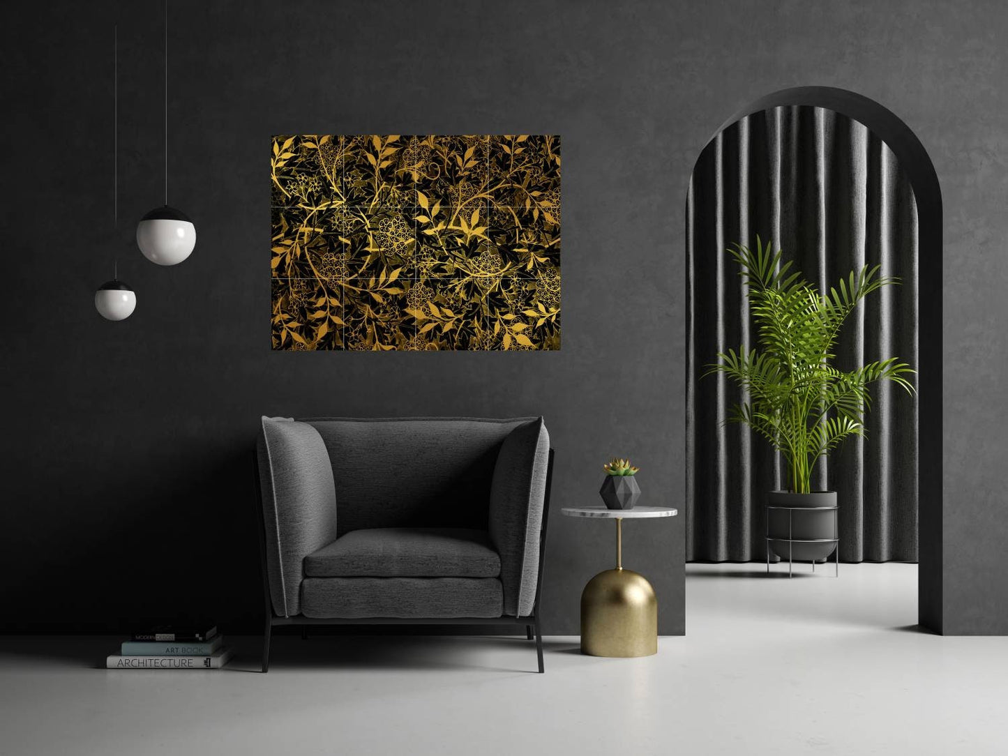 Tile Mural/Mosaic Ceramic Panel of Luxury Golden Floral Leaves Art William Morris - Flower Home Decor- William Morris print -Tile Mural