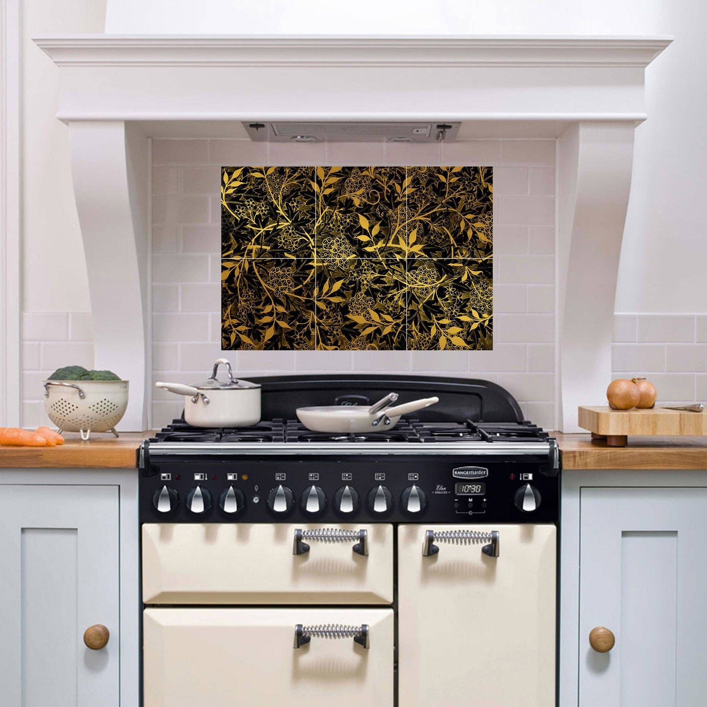 Tile Mural/Mosaic Ceramic Panel of Luxury Golden Floral Leaves Art William Morris - Flower Home Decor- William Morris print -Tile Mural
