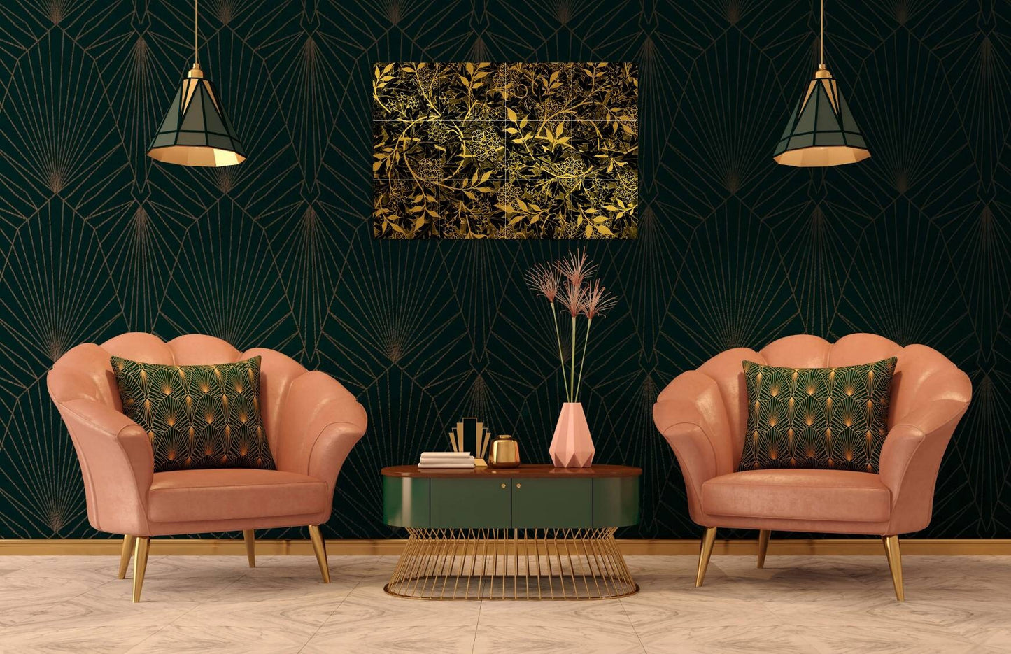 Tile Mural/Mosaic Ceramic Panel of Luxury Golden Floral Leaves Art William Morris - Flower Home Decor- William Morris print -Tile Mural