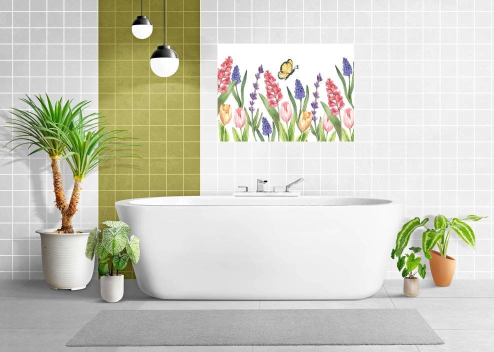 Tile Mural/Mosaic Ceramic of Flowers Watercolour Painting - Landscape Mural - Flower Wall Art - Floral Tile Mural -Gloss Tiles - Tile Mosaic