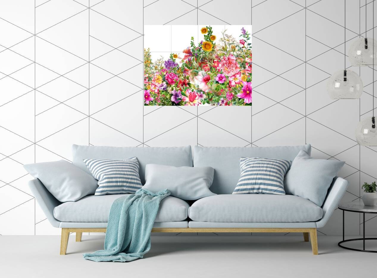 Tile Mural/Mosaic Ceramic of Flowers Watercolour Painting - Landscape Mural - Flower Wall Art - Floral Tile Mural -Gloss Tiles - Tile Mosaic