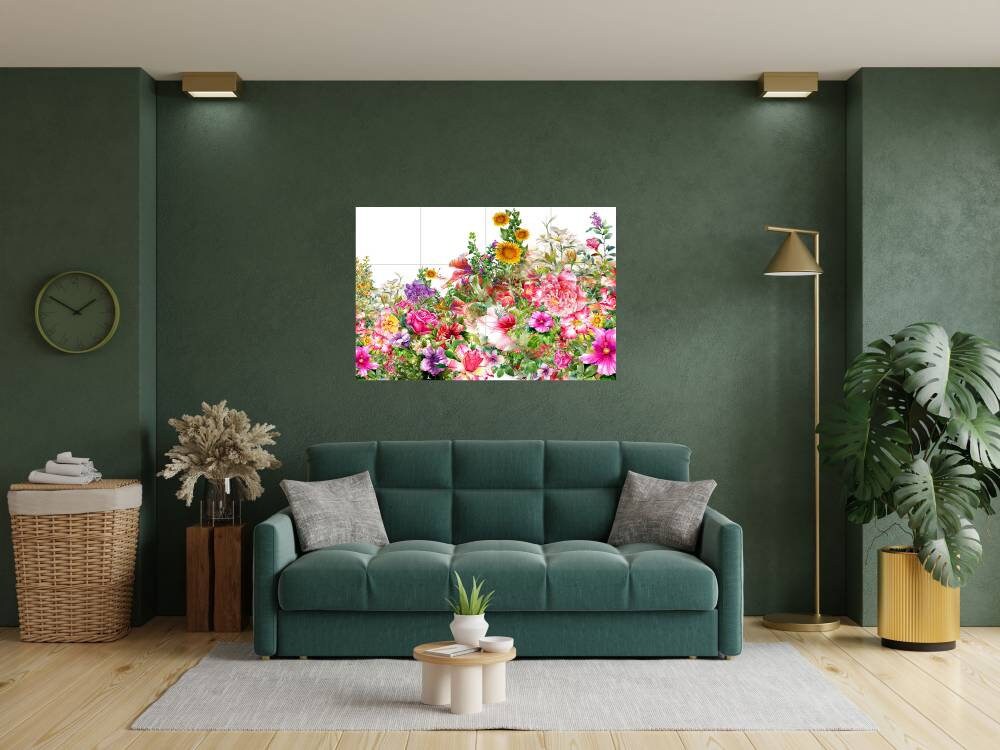 Tile Mural/Mosaic Ceramic of Flowers Watercolour Painting - Landscape Mural - Flower Wall Art - Floral Tile Mural -Gloss Tiles - Tile Mosaic