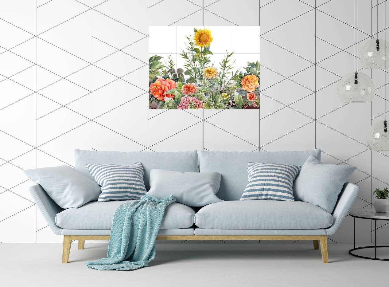 Tile Mural/Mosaic Ceramic of Flowers Watercolour Painting - Sunflower Mural - Flower Wall Art - Floral Tile Mural -Gloss Tiles - Tile Mosaic