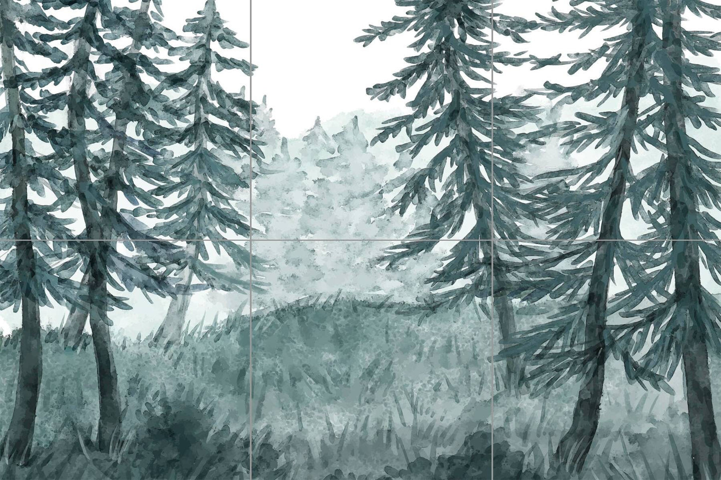 Tile Mural/Mosaic Ceramic Panel of a Watercolour Forest Mural - Wall Nature Art - Misty Woodland Wall Mural - Gloss Tiles -Tile Mosaic