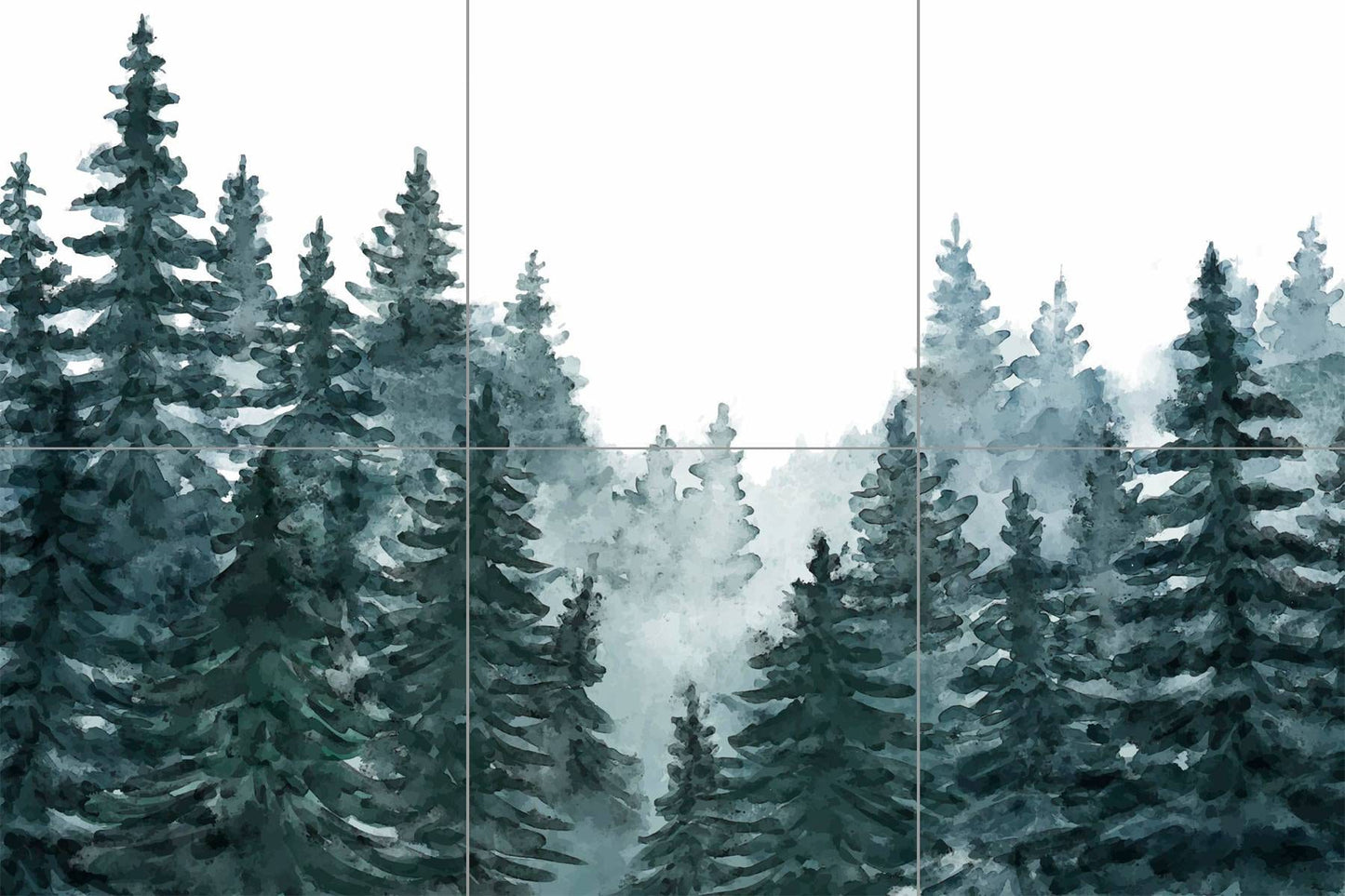 Tile Mural/Mosaic Ceramic Panel of a Watercolour Forest Mural - Wall Nature Art - Misty Woodland Wall Mural - Gloss Tiles -Tile Mosaic